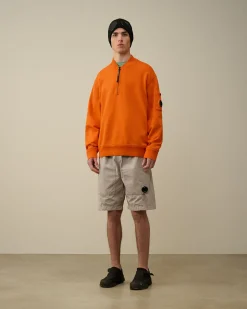 Clearance C.P. Company Sweatshirt Med Diagonal Fleece I Bomuld Guld Flamme-Orange