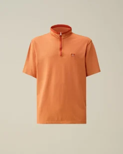 Online C.P. Company Tacting Piquet Poloshirt Med Lynlas Guld Flamme-Orange