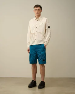 Outlet C.P. Company Twill Stretch Cargo Shorts Total Eclipse-Blue