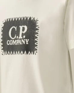 Store C.P. Company U16 Bomuldsjersey 30/1 Logo-T-Shirt Med Labelstil Gaze Hvid