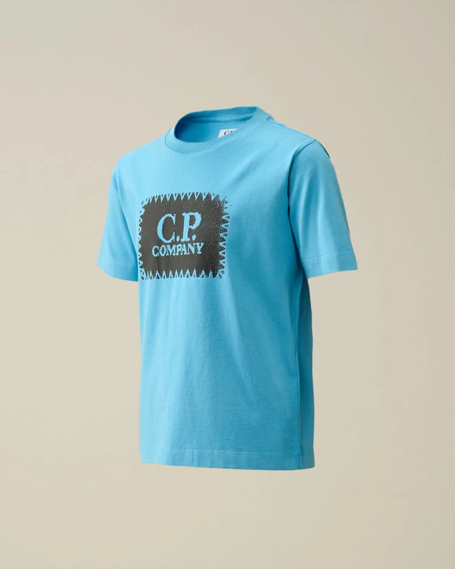 Fashion C.P. Company U16 Bomuldsjersey 30/1 Logo-T-Shirt Med Labelstil Niagara-Bla