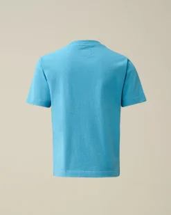 Fashion C.P. Company U16 Bomuldsjersey 30/1 Logo-T-Shirt Med Labelstil Niagara-Bla