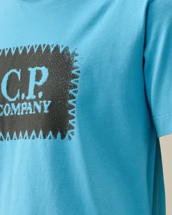 Fashion C.P. Company U16 Bomuldsjersey 30/1 Logo-T-Shirt Med Labelstil Niagara-Bla