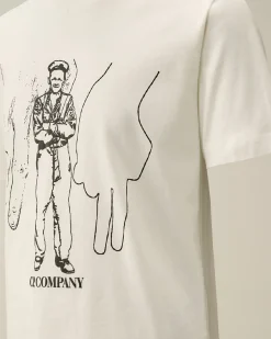 Fashion C.P. Company U16 Bomuldstroje 30/1 Maxi Logo T-Shirt Gaze Hvid