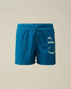 Hot C.P. Company U16 Chrome-R Logo Print Svommeshorts Blaek Bla