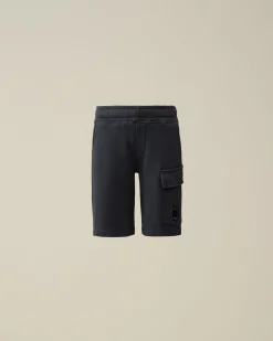 Fashion C.P. Company U16 Diagonal Fleece Cargo Shorts Total Eclipse-Blue