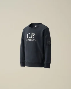 Discount C.P. Company U16 Diagonal Fleece Logo Sweatshirt Total Eclipse-Blue